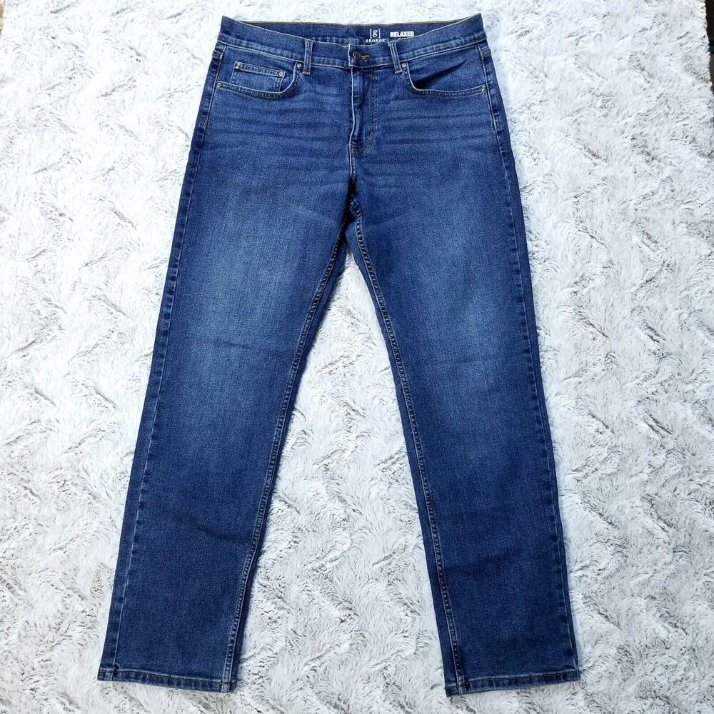 George Jeans Mens 34x32 Blue Relaxed Straight Dark Wash American Denim